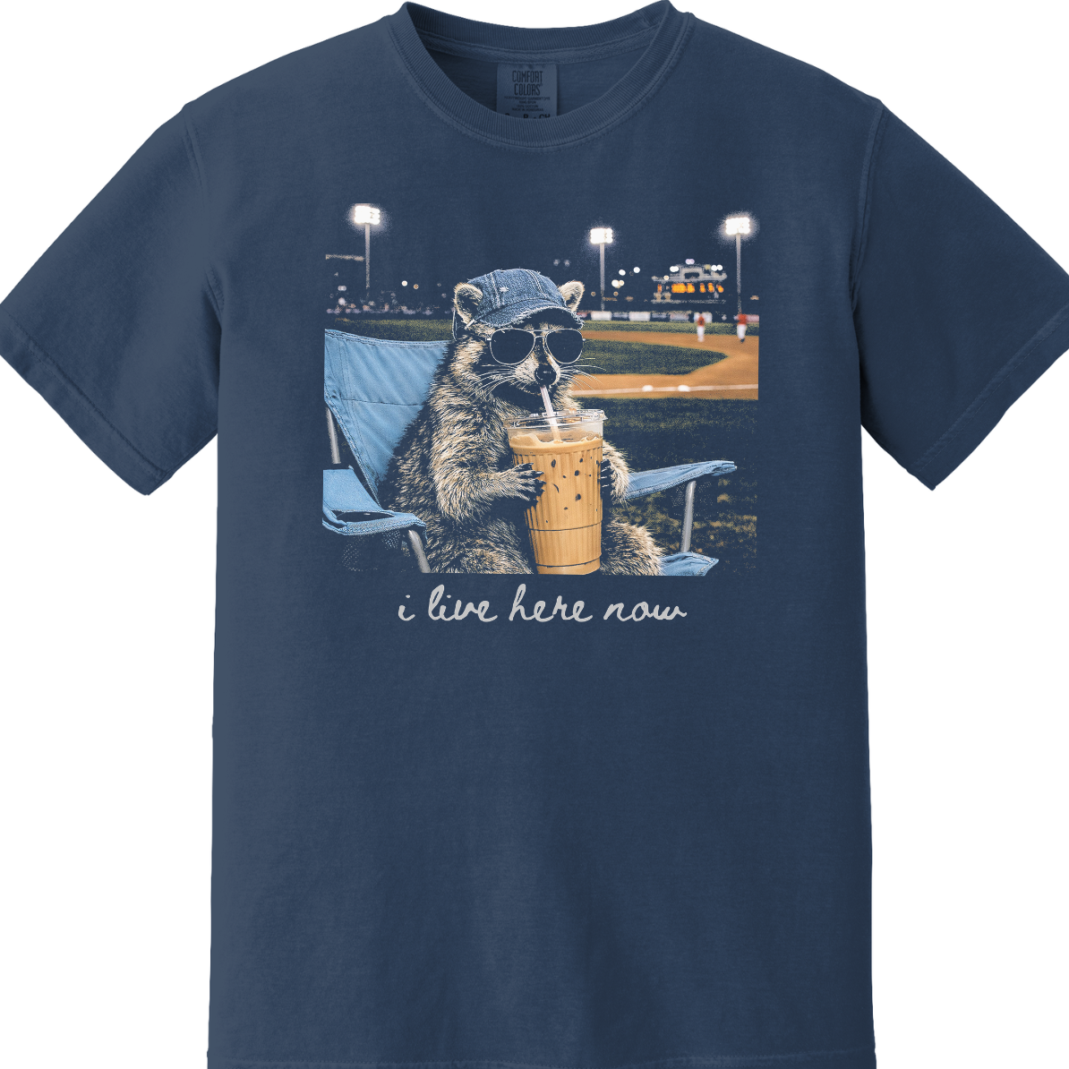 I Live Here Now Raccoon Graphic Tee
