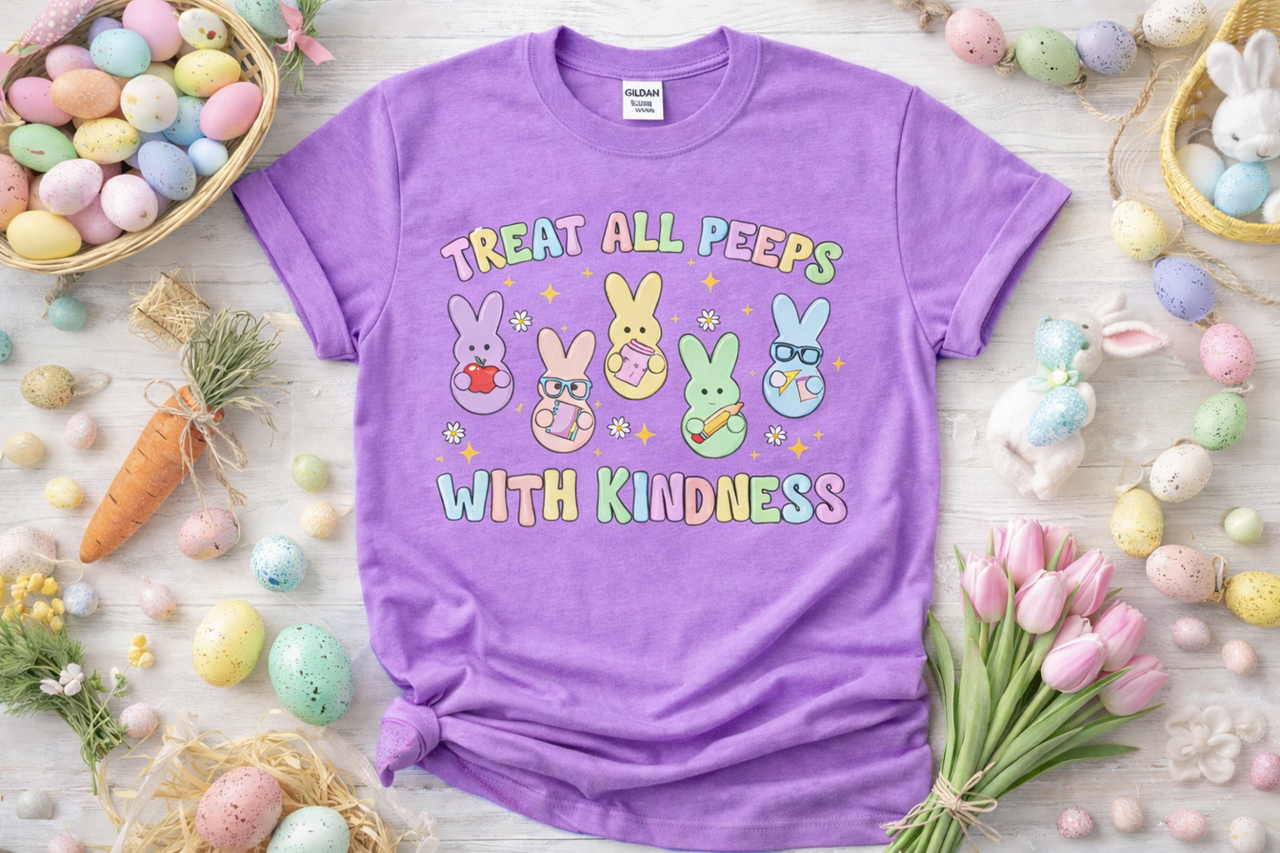 Teacher Easter Shirt – Treat All Peeps With Kindness Softstyle T-Shirt