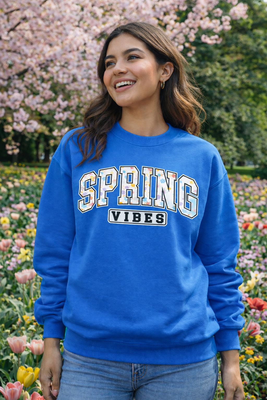Spring Vibes Floral Crewneck Sweatshirt
