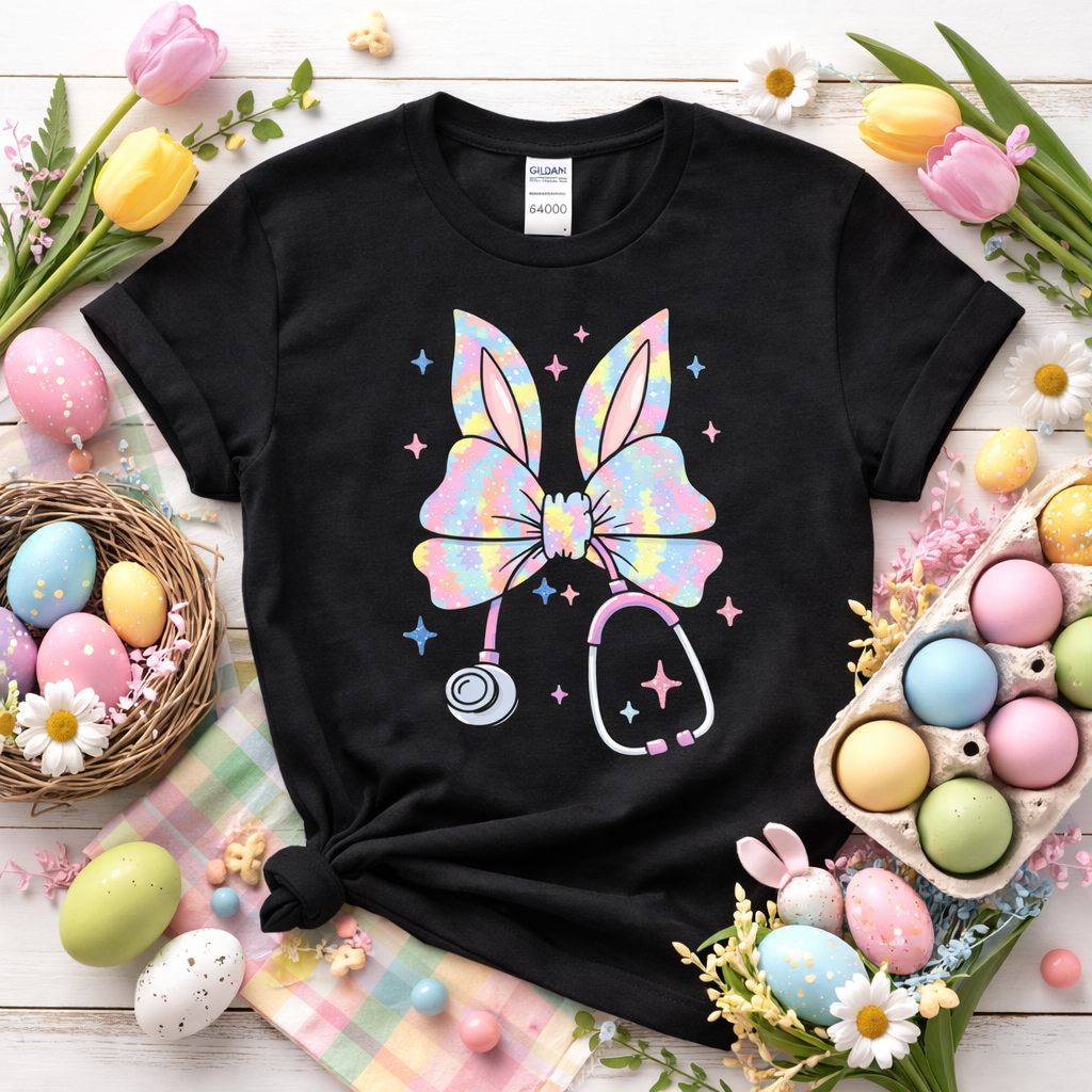 Pastel Bunny Stethoscope Nurse Shirt – Easter Healthcare Softstyle T-Shirt