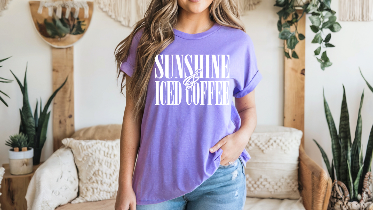 Sunshine & Iced Coffee Shirt – Comfort Colors 1717 Summer Graphic T-Shirt