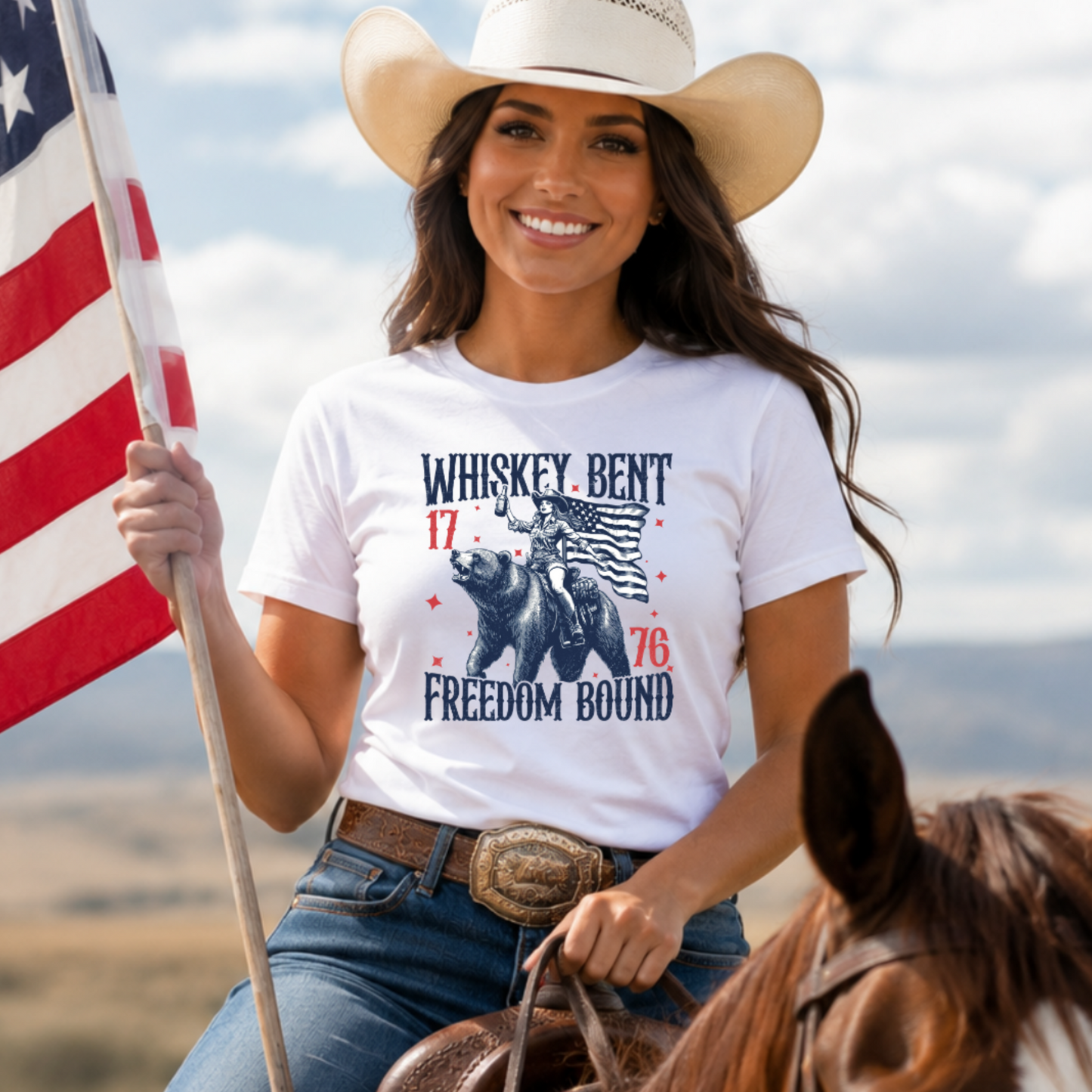 Whiskey Bent 1776 Freedom Bound Patriotic Western Tee