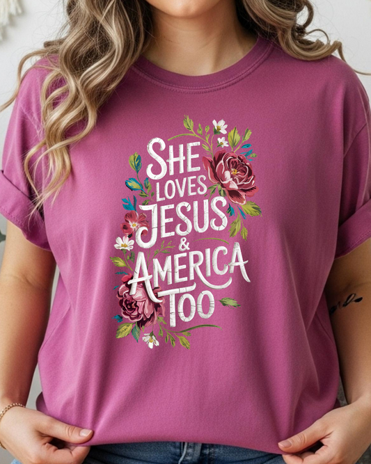 She Loves Jesus & America Too Graphic Tee