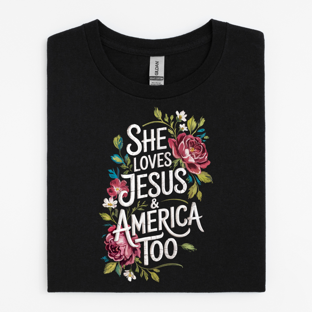 She Loves Jesus & America Too Floral Graphic Tee