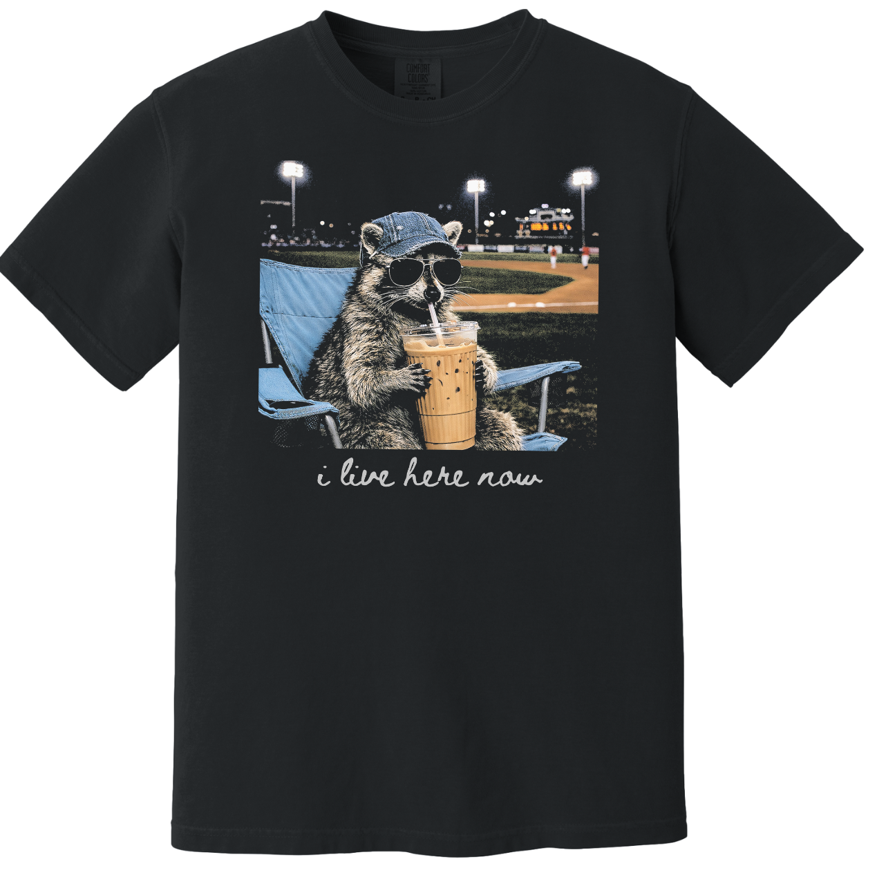 I Live Here Now Raccoon Graphic Tee
