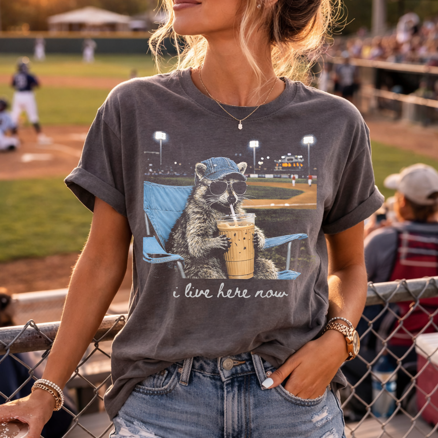 I Live Here Now Raccoon Graphic Tee