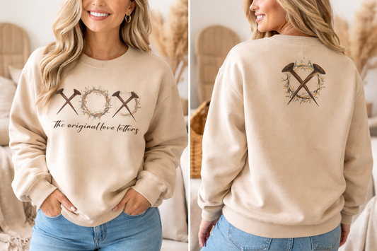 Christian Crewneck Sweatshirt – “The Original Love Letters” Faith Sweatshirt-Front & Back Design