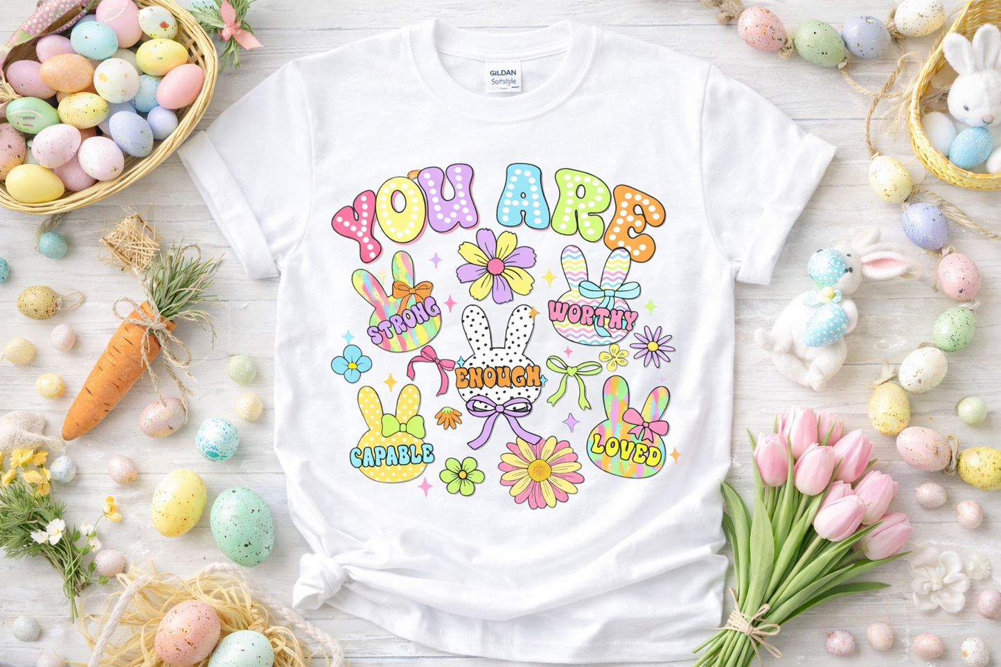 You Are Strong Enough Worthy Loved – Easter Affirmation Softstyle T-Shirt