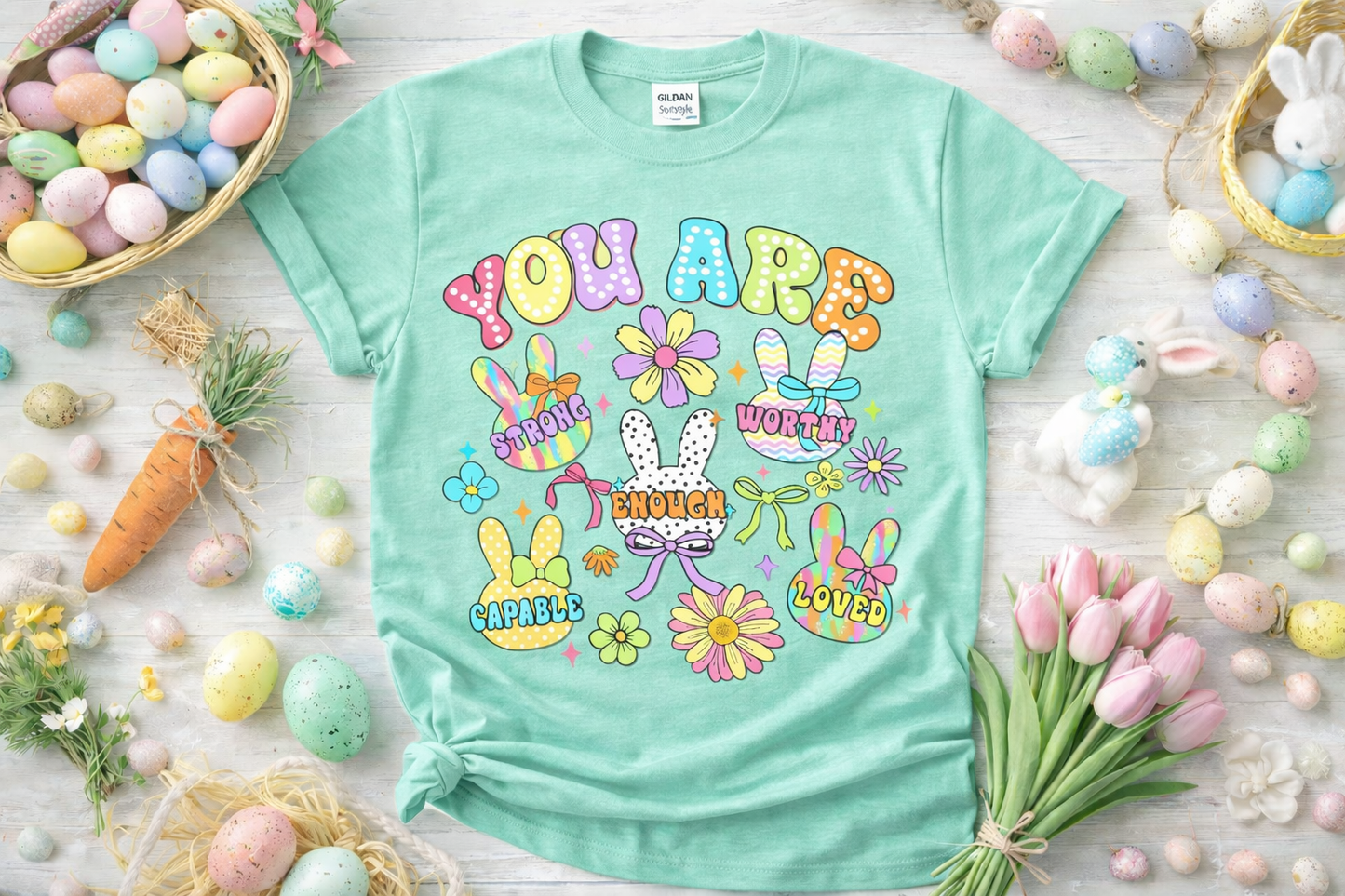 You Are Strong Enough Worthy Loved – Easter Affirmation Softstyle T-Shirt