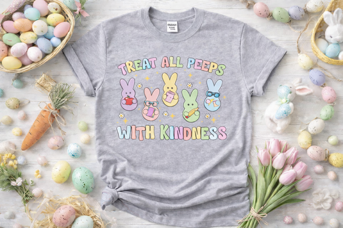 Teacher Easter Shirt – Treat All Peeps With Kindness Softstyle T-Shirt