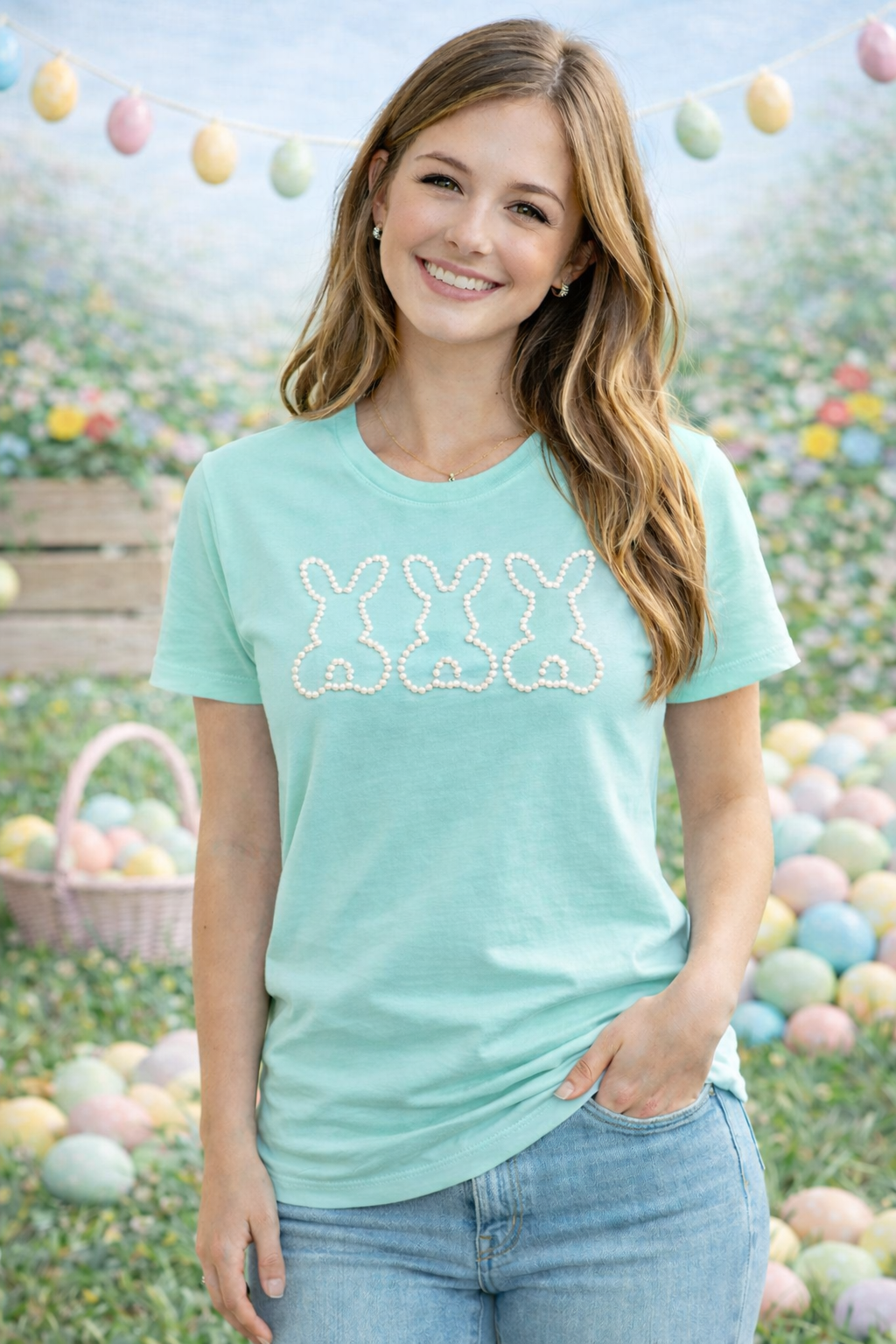 Faux Pearl Easter Bunny Tee – Premium Comfort Colors Spring Shirt