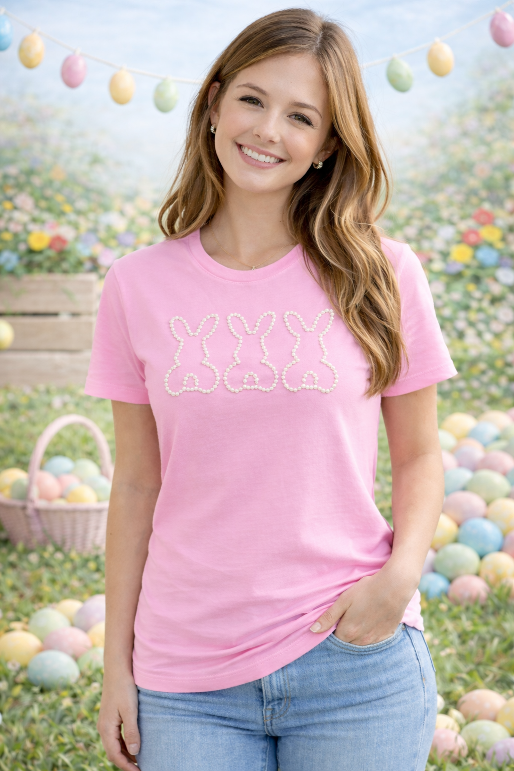 Faux Pearl Easter Bunny Tee – Premium Comfort Colors Spring Shirt