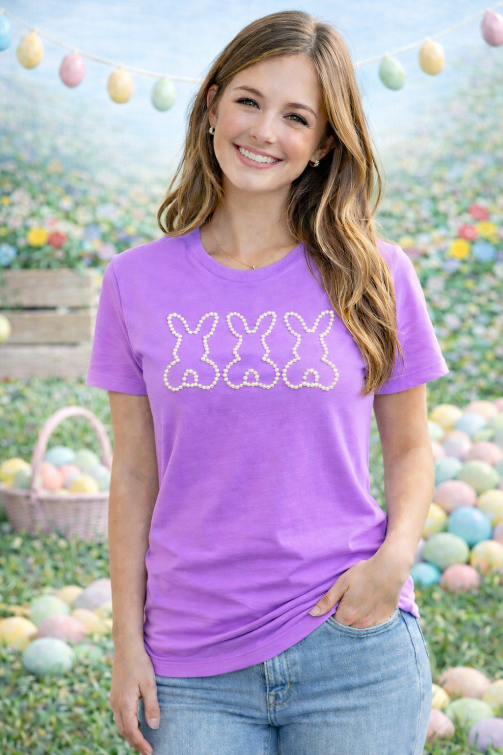 Faux Pearl Easter Bunny Tee – Premium Comfort Colors Spring Shirt