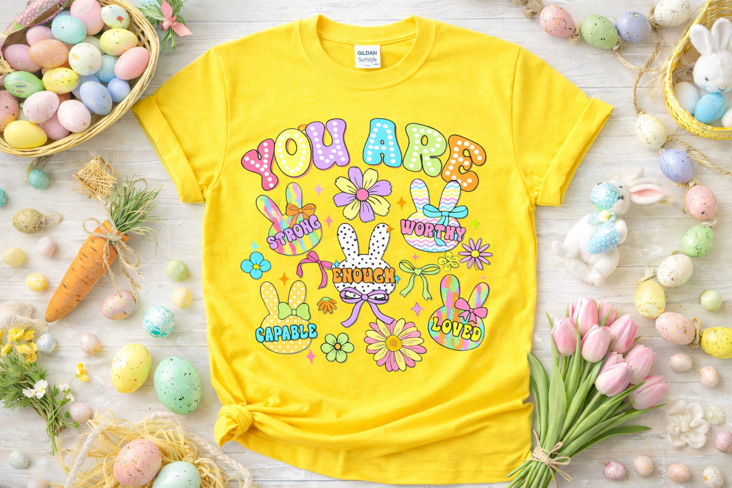 You Are Strong Enough Worthy Loved – Easter Affirmation Softstyle T-Shirt