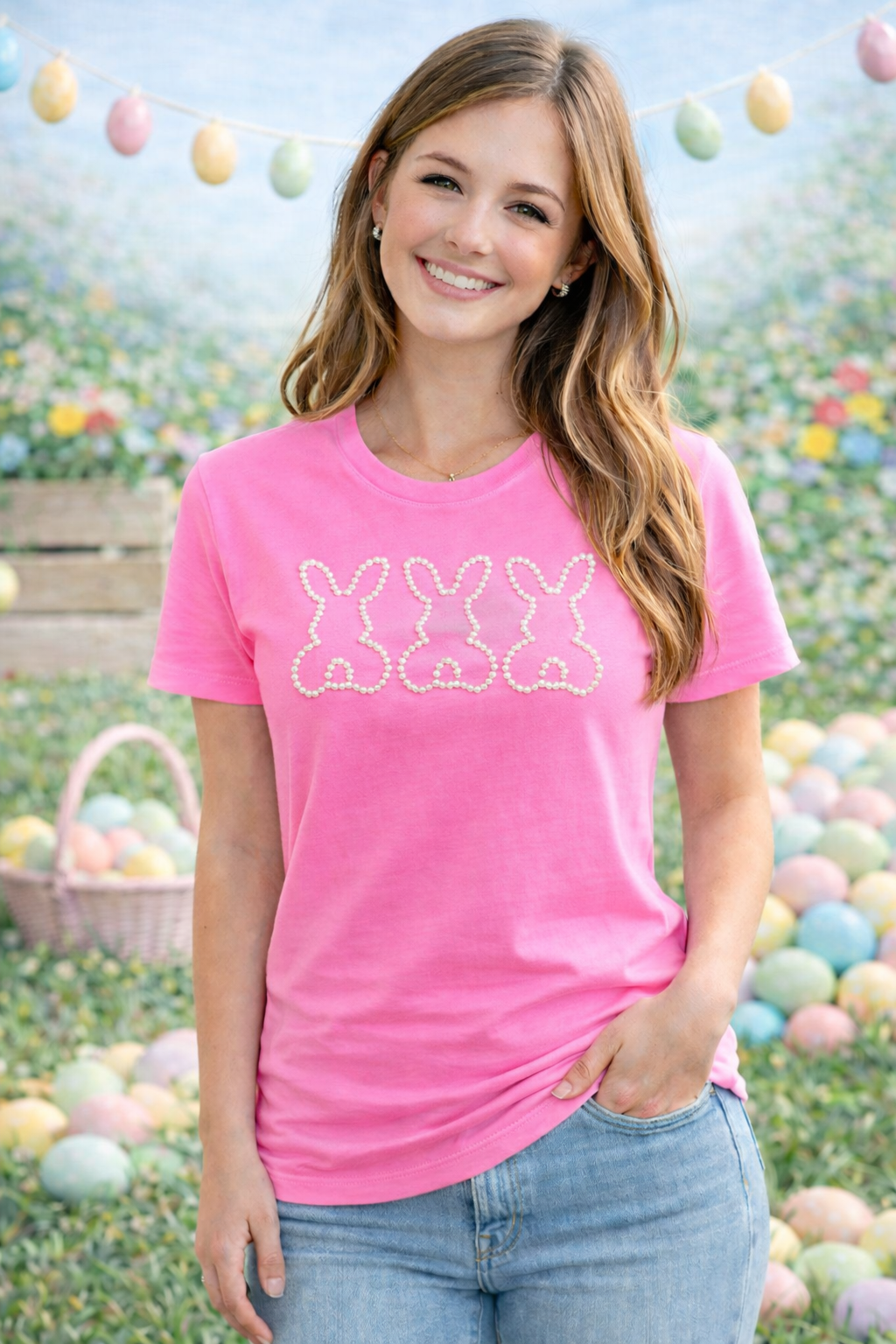 Faux Pearl Easter Bunny Tee – Premium Comfort Colors Spring Shirt