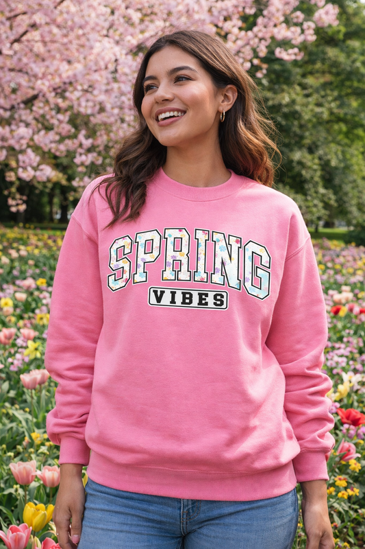 Spring Vibes Floral Crewneck Sweatshirt