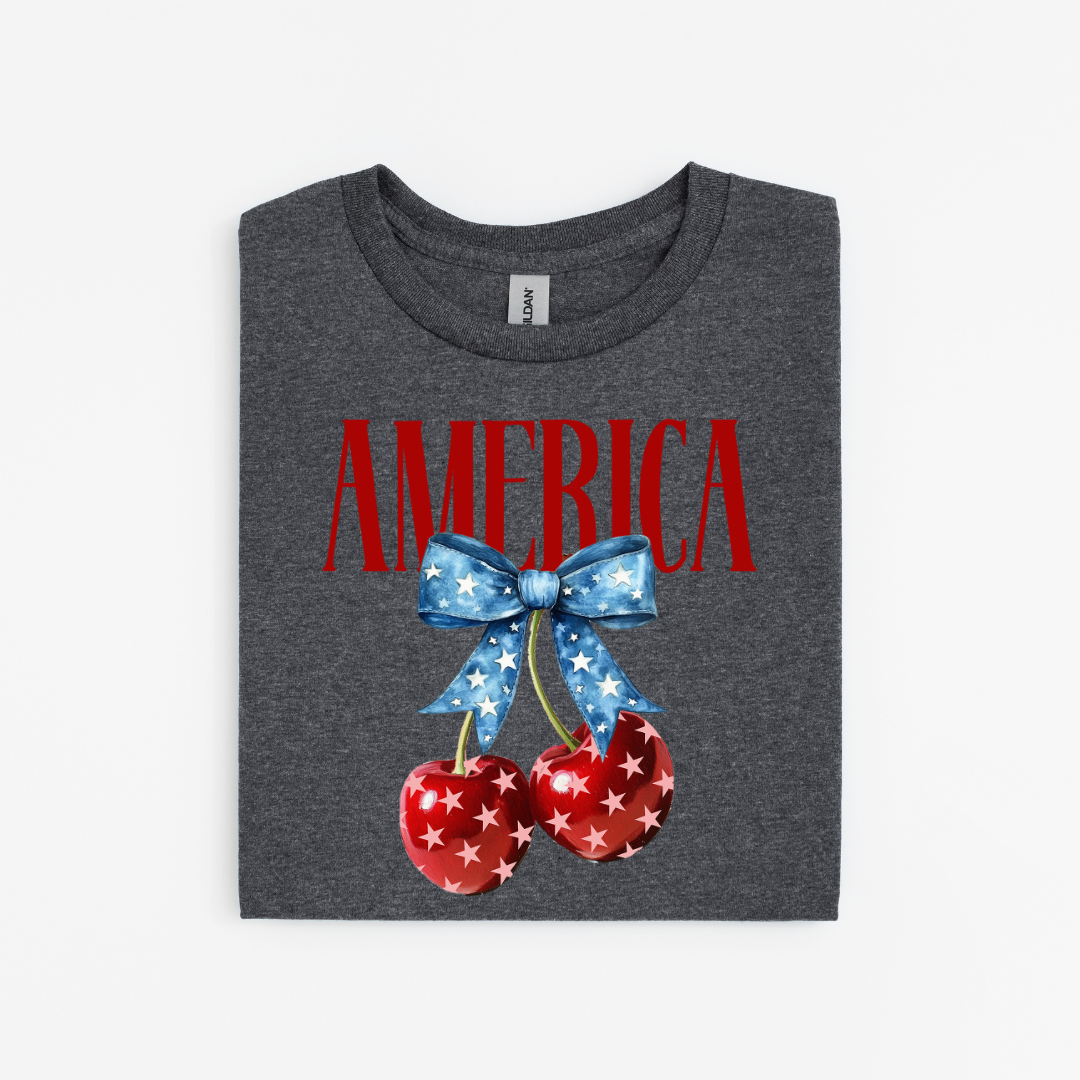 America Patriotic Cherry Bow Graphic Tee