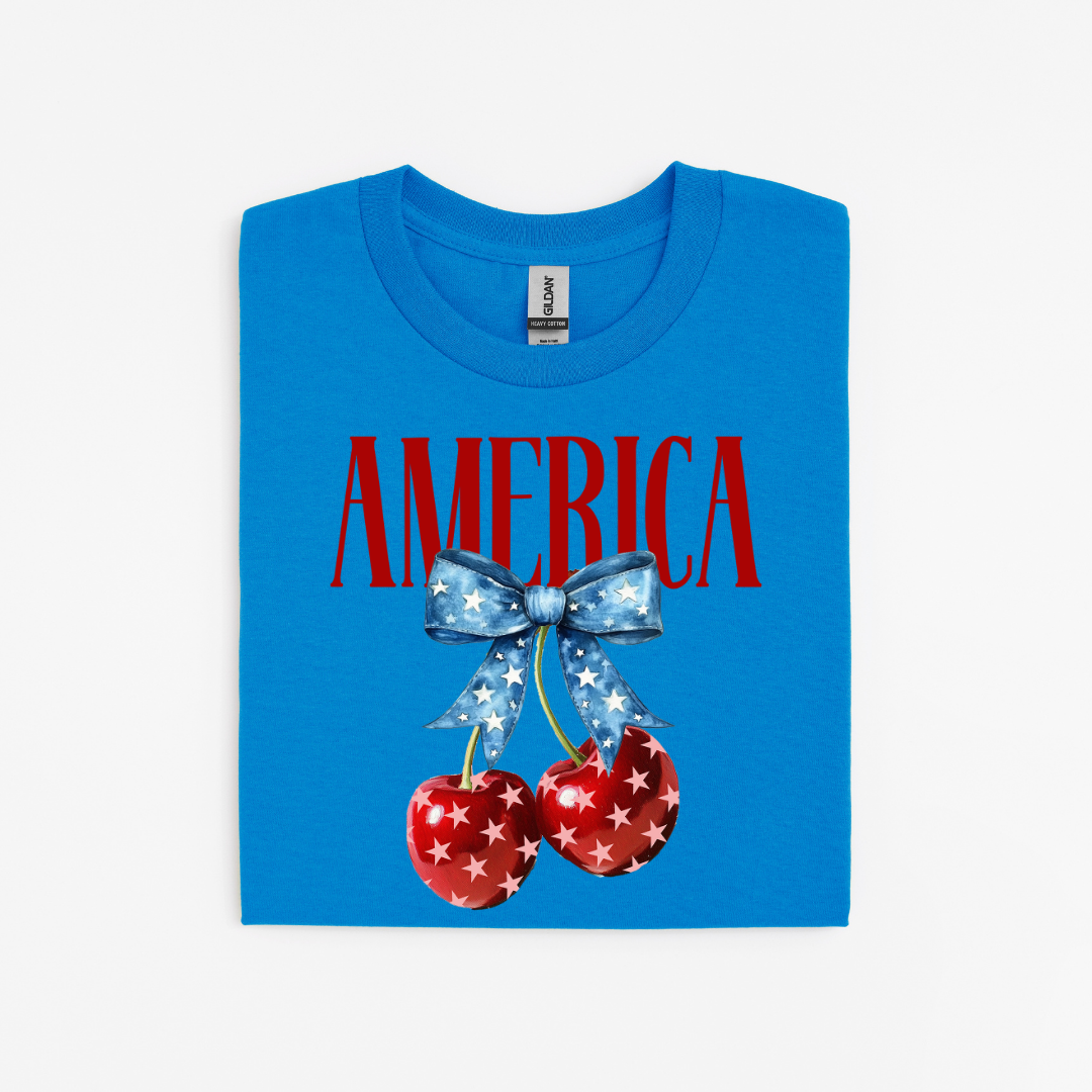 America Patriotic Cherry Bow Graphic Tee