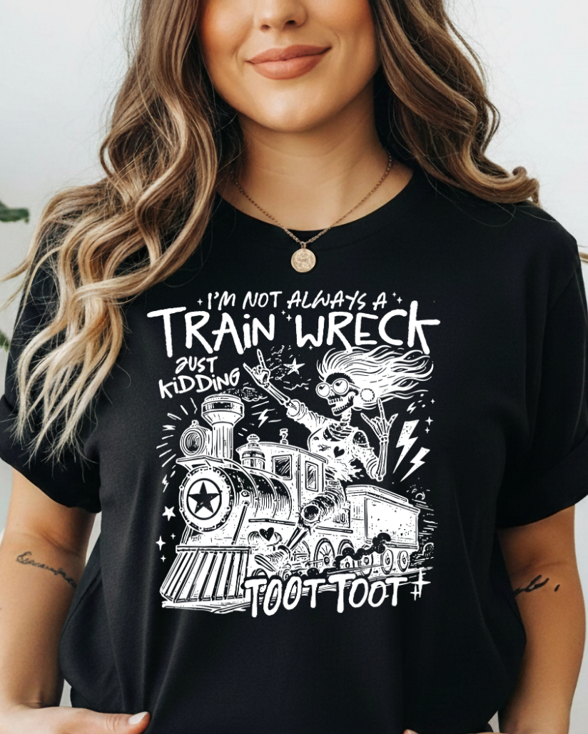 Train Wreck Toot Toot Graphic Tee | Funny Retro Train Shirt |Softstyle T-Shirt
