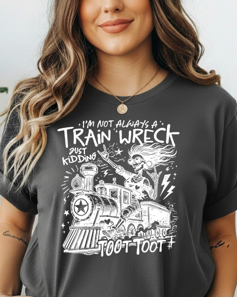 Train Wreck Toot Toot Graphic Tee | Funny Retro Train Shirt |Softstyle T-Shirt