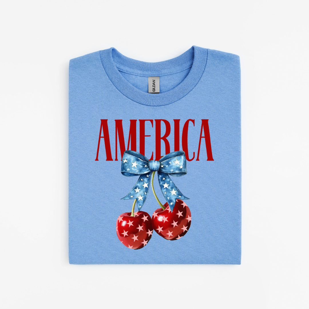 America Patriotic Cherry Bow Graphic Tee