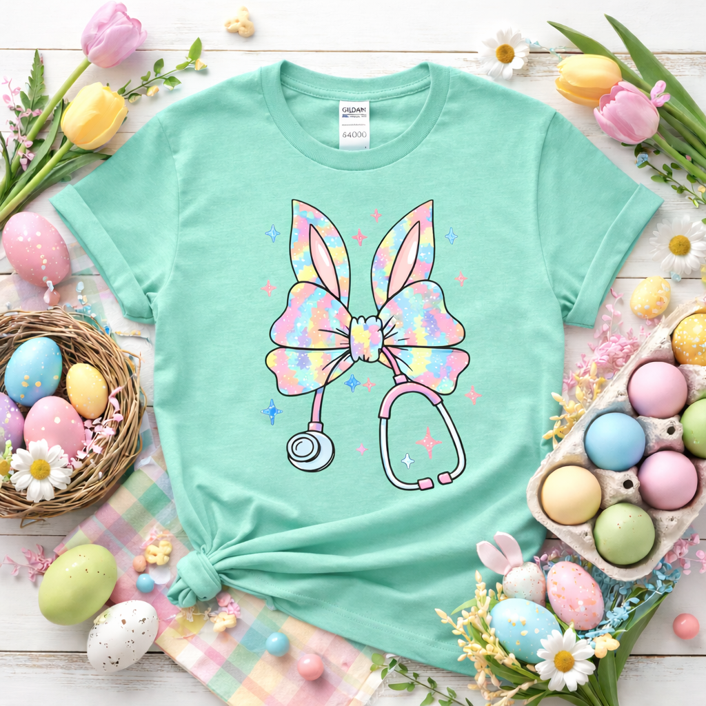 Pastel Bunny Stethoscope Nurse Shirt – Easter Healthcare Softstyle T-Shirt