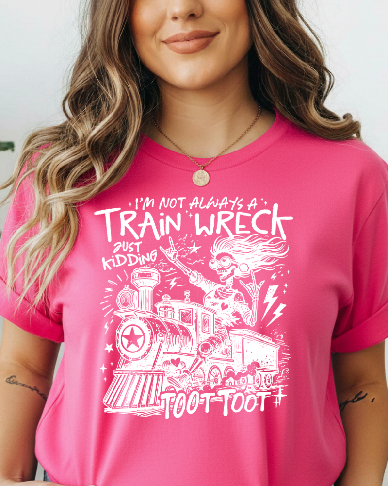 Train Wreck Toot Toot Graphic Tee | Funny Retro Train Shirt |Softstyle T-Shirt