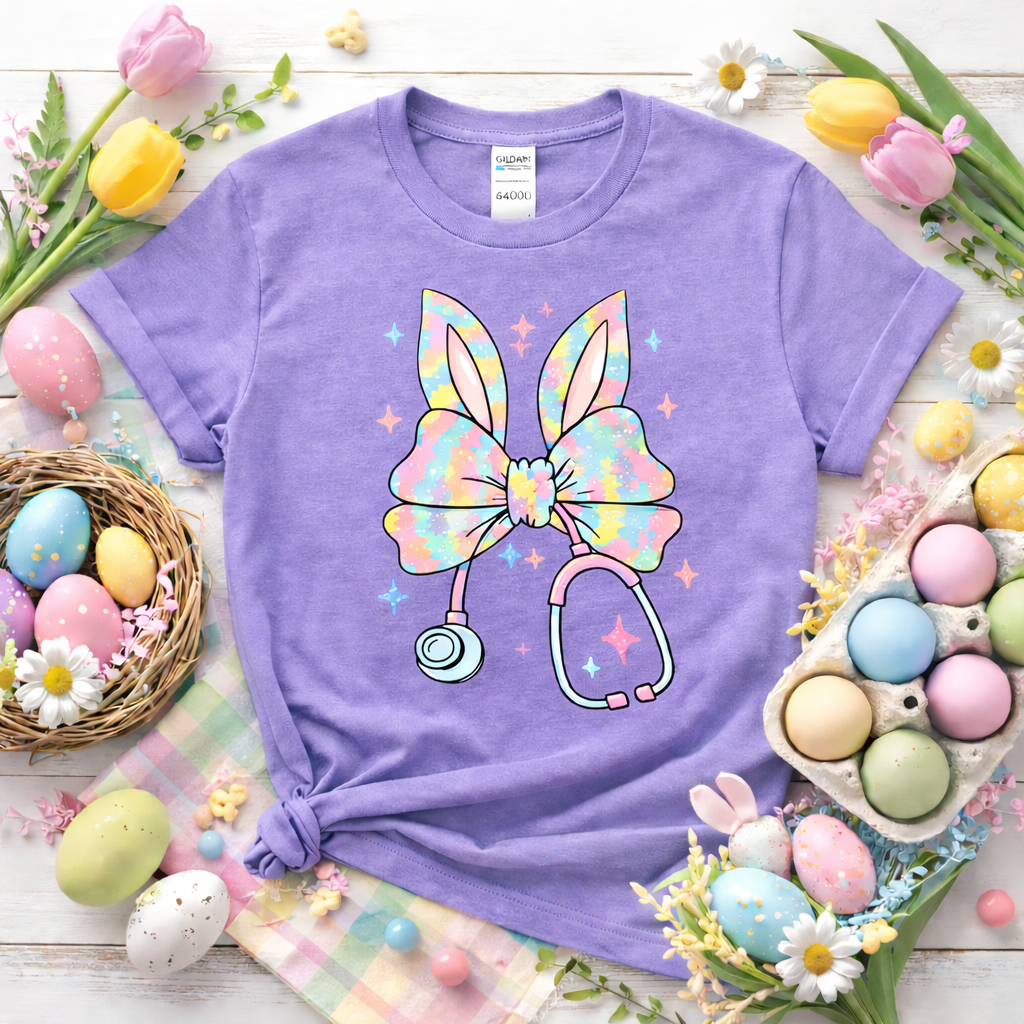 Pastel Bunny Stethoscope Nurse Shirt – Easter Healthcare Softstyle T-Shirt