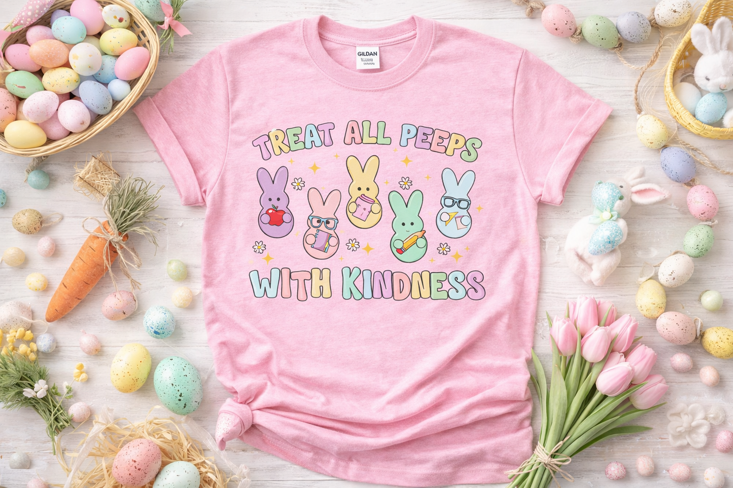Teacher Easter Shirt – Treat All Peeps With Kindness Softstyle T-Shirt