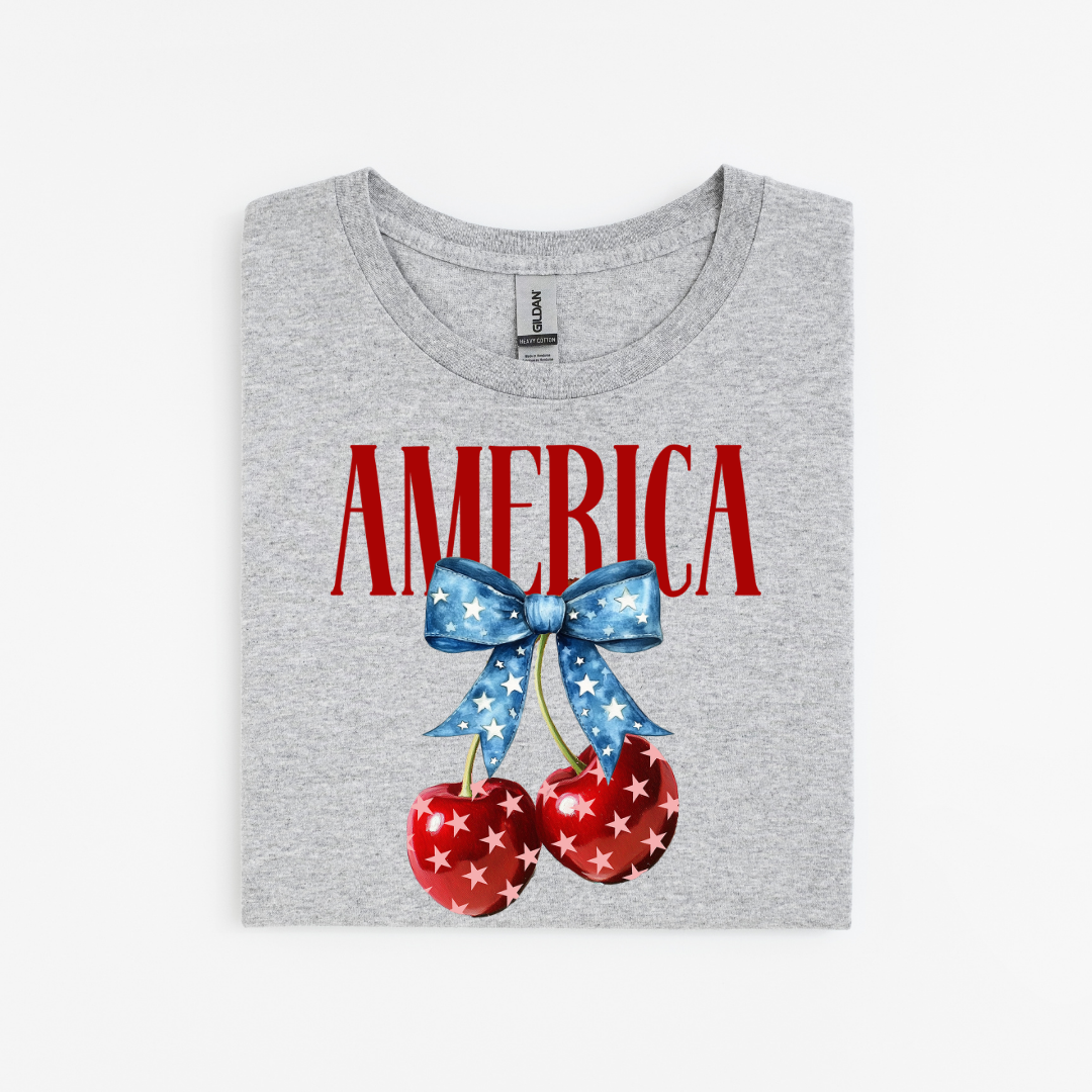 America Patriotic Cherry Bow Graphic Tee