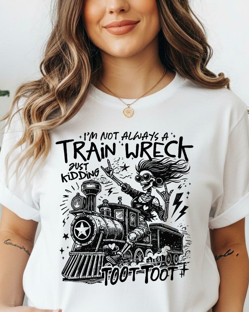 Train Wreck Toot Toot Graphic Tee | Funny Retro Train Shirt |Softstyle T-Shirt