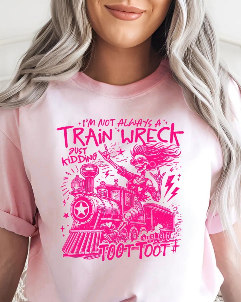 Train Wreck Toot Toot Graphic Tee | Funny Retro Train Shirt |Softstyle T-Shirt