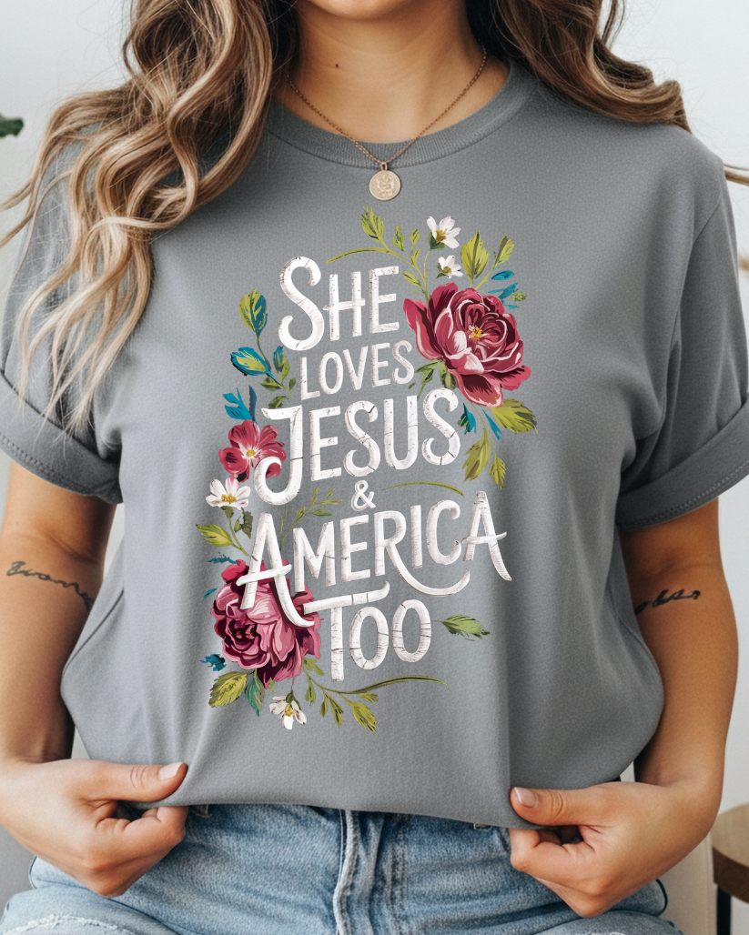 She Loves Jesus & America Too Graphic Tee