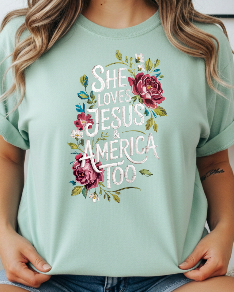 She Loves Jesus & America Too Graphic Tee