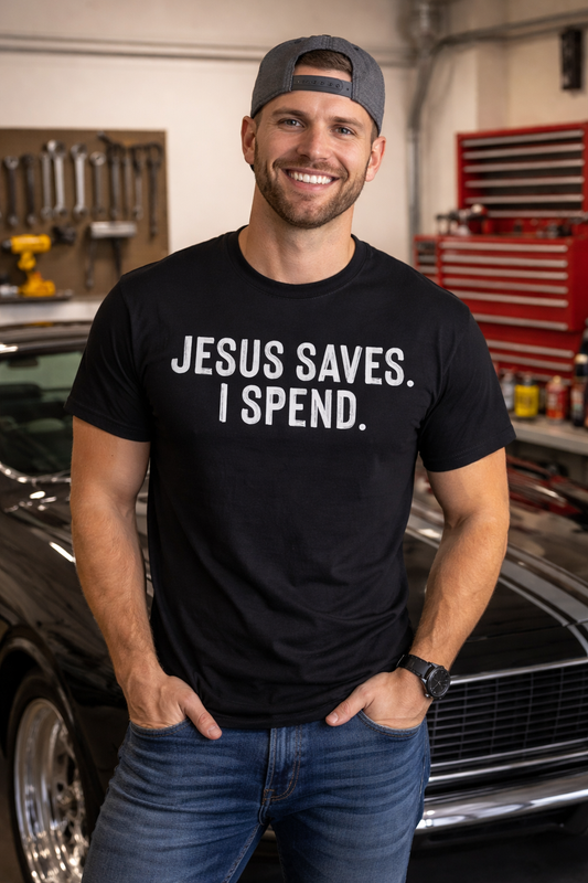 Jesus Saves. I Spend. Graphic Softstyle Tee