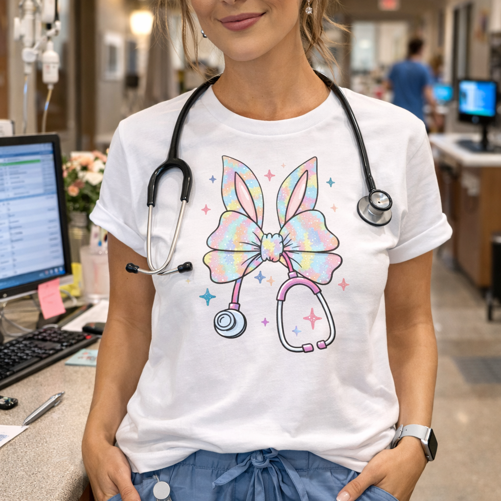 Pastel Bunny Stethoscope Nurse Shirt – Easter Healthcare Softstyle T-Shirt