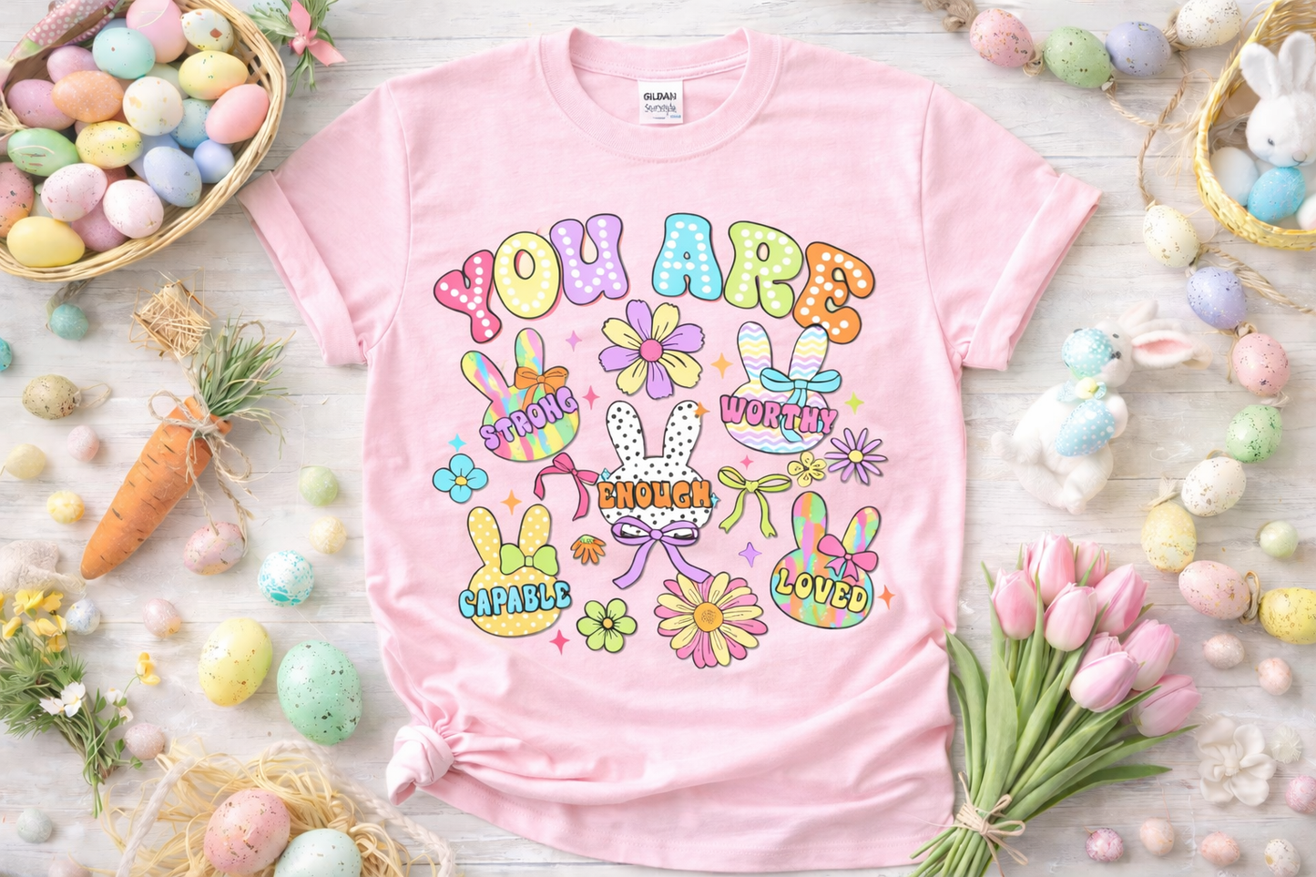 You Are Strong Enough Worthy Loved – Easter Affirmation Softstyle T-Shirt