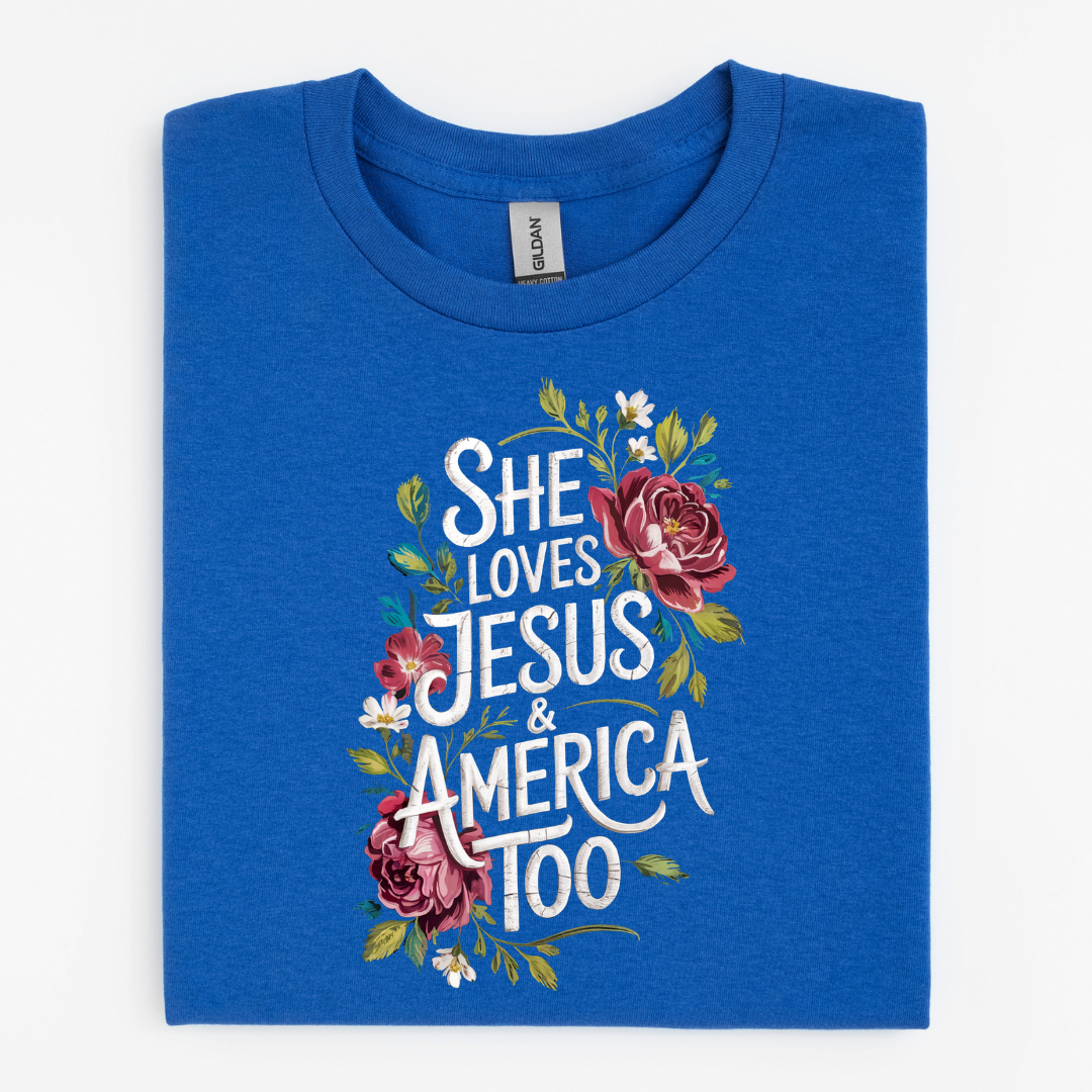 She Loves Jesus & America Too Floral Graphic Tee