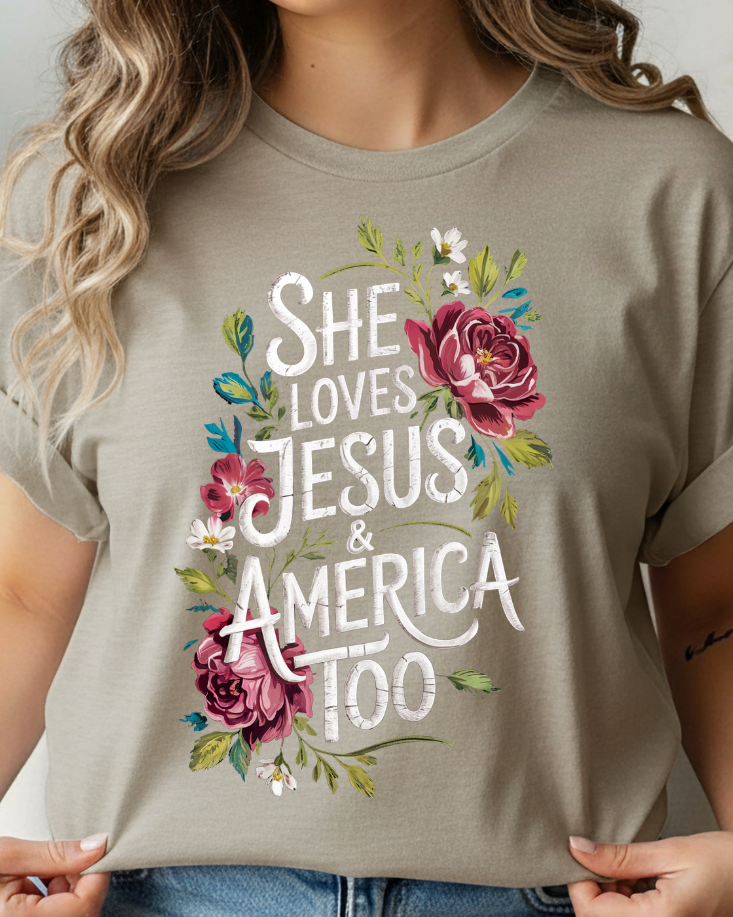 She Loves Jesus & America Too Graphic Tee
