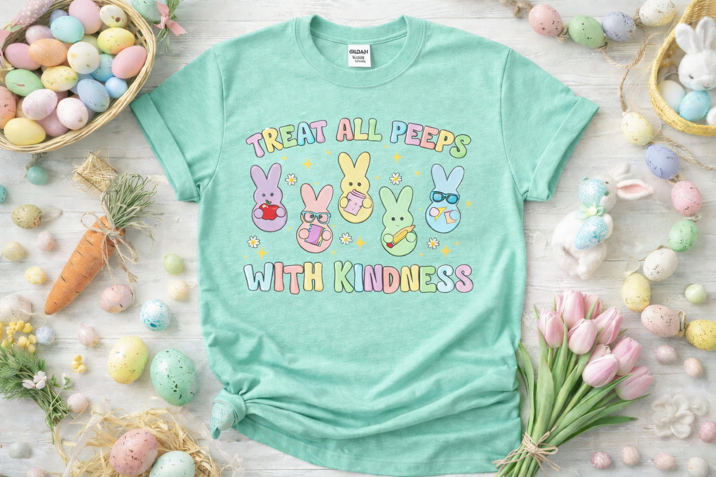 Teacher Easter Shirt – Treat All Peeps With Kindness Softstyle T-Shirt