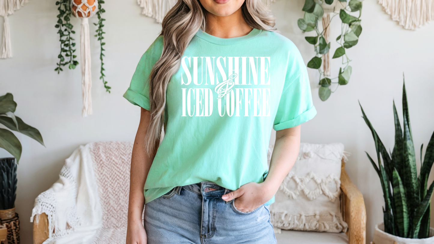 Sunshine & Iced Coffee Shirt – Comfort Colors 1717 Summer Graphic T-Shirt