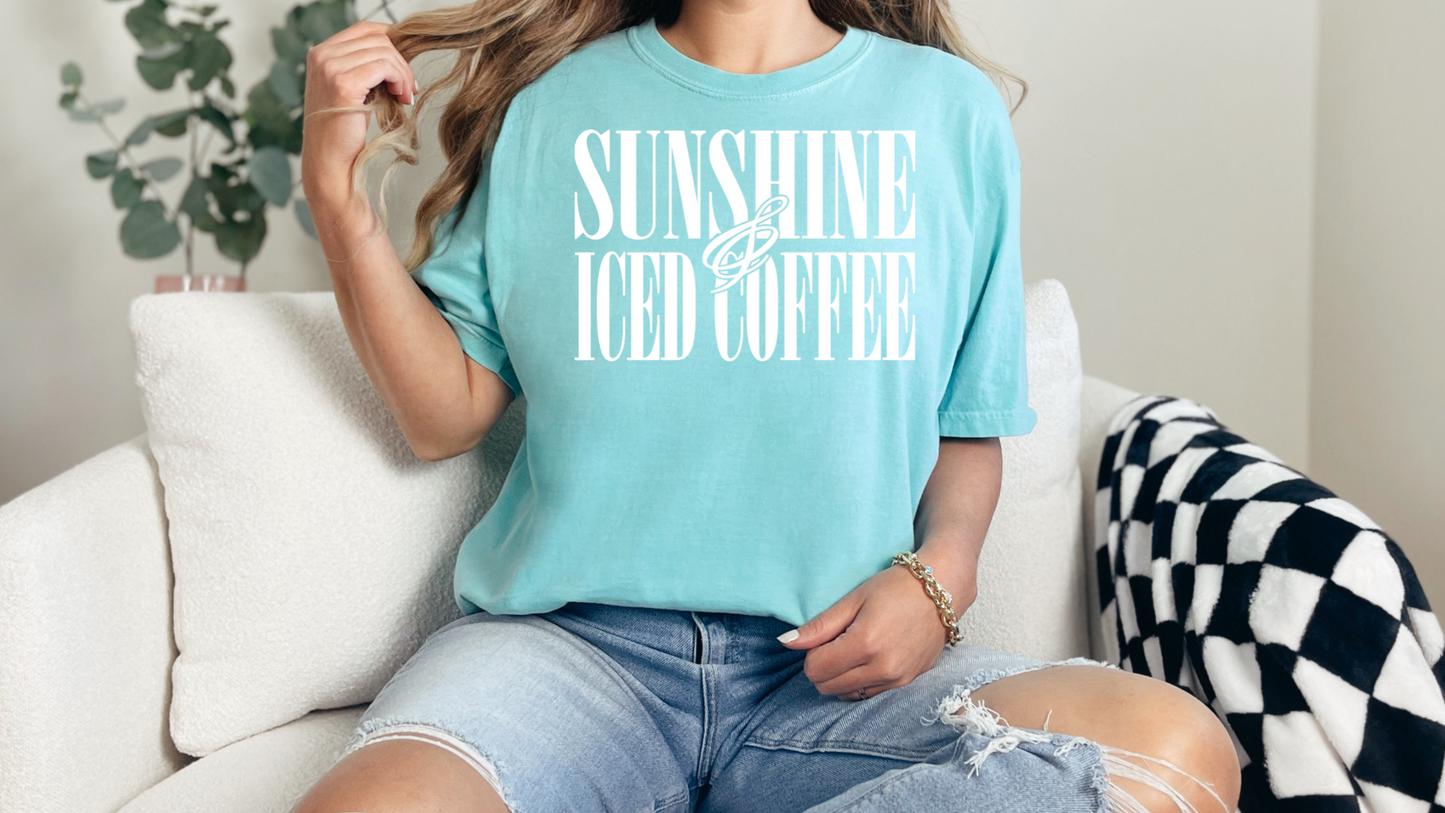 Sunshine & Iced Coffee Shirt – Comfort Colors 1717 Summer Graphic T-Shirt