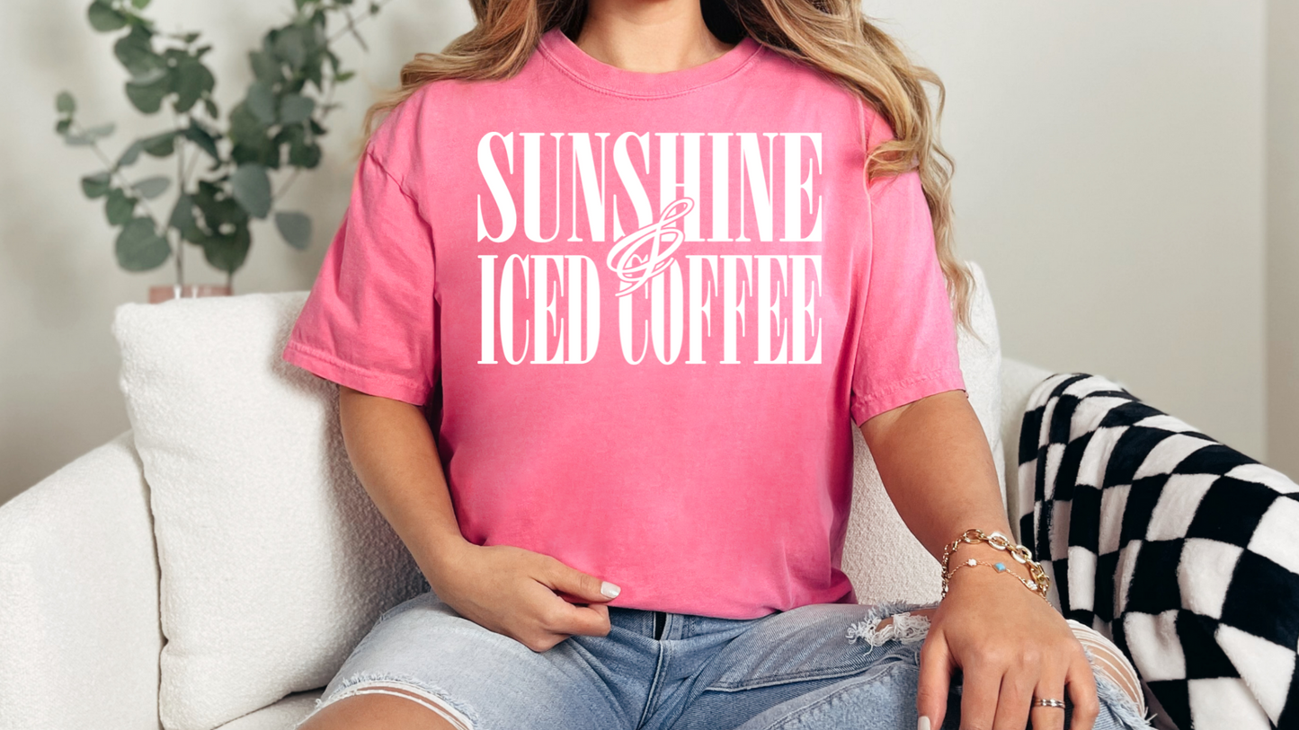 Sunshine & Iced Coffee Shirt – Comfort Colors 1717 Summer Graphic T-Shirt
