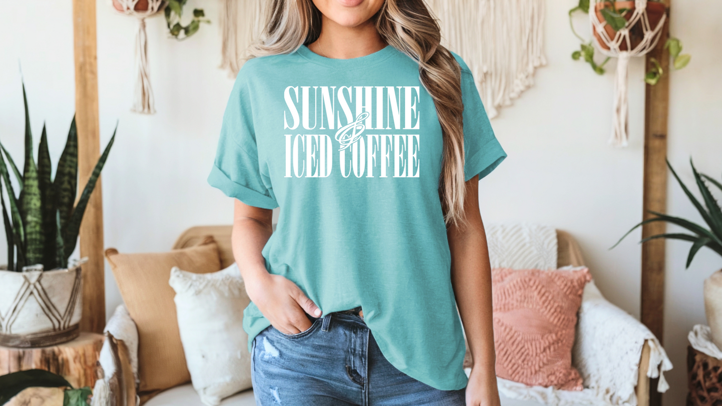 Sunshine & Iced Coffee Shirt – Comfort Colors 1717 Summer Graphic T-Shirt