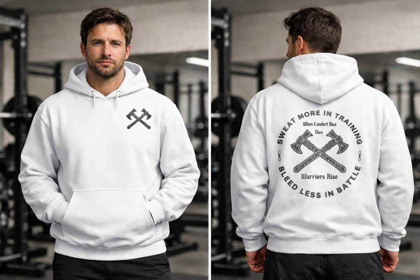 Warriors Rise Hoodie – Train Harder Heavy Blend– Front & Back Design